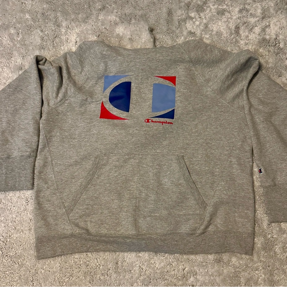 Champion Gray Sweatshirt with Red and Blue Logo